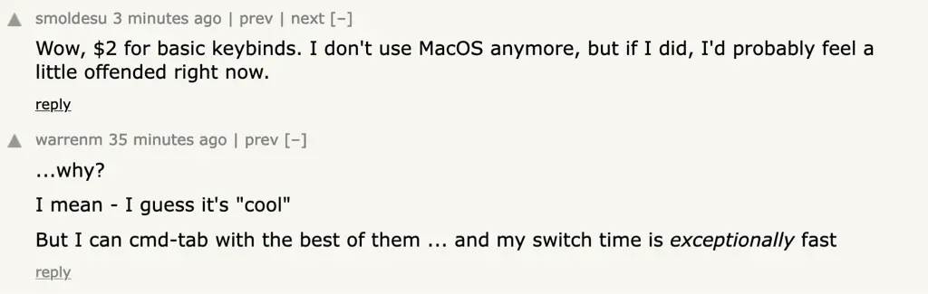 hacker news comment screenshot where someone is offended by the price